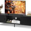 WLIVE TV Stand for 65 Inch TV, Mid Century Modern Entainment Center with 2 Storage Cabinets & Open Shelf, TV Console Table Media with Metal Legs for Living Room, Bedroom, Black, 57.87l*14.57w*17.71h