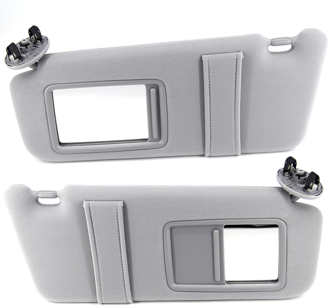 Pair Sun Visor Left Driver Right Passenger Side Compatible with 2007 2008 2009 2010 2011 Toyota Camry Hybrid Without Sunroof and Light (Gray)