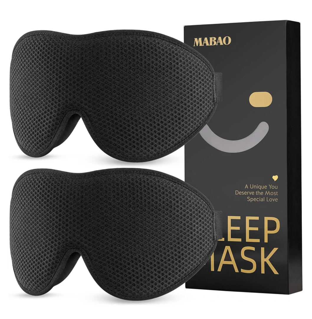 2 Packs Sleep Mask for Side Sleeper, Eye Mask for Sleeping Women Men, 3D Contoured Cup No Eye Pressure 100% Light Blocking Sleeping Mask with Adjustable Strap Night Blindfold Flight, Nap, Black