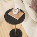 Masupu Drink Table, Round Side Table for Small Spaces, Pedestal Side Table, Small End Table with Metal Base, for Living Room, Bedroom, Bathroom, Black Gold