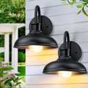 Gooseneck Outdoor Light Fixtures, 2-Pack Farmhouse Barn Lights for Porch, Industrial Black Exterior Wall Sconce for Garage, Patio, E26 Base Anti-Rust for Garage Frontdoor Entryway Doorway, 7.6''-No Sensor