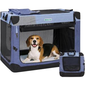 Gardner Pet Soft Collapsible Dog Crate - 30 Inch Portable Travel Dog Crate for Small/Medium Dogs Indoor & Outdoor, 3-Door Pet Crate with Durable Mesh Windows & Storage Bag, Blue