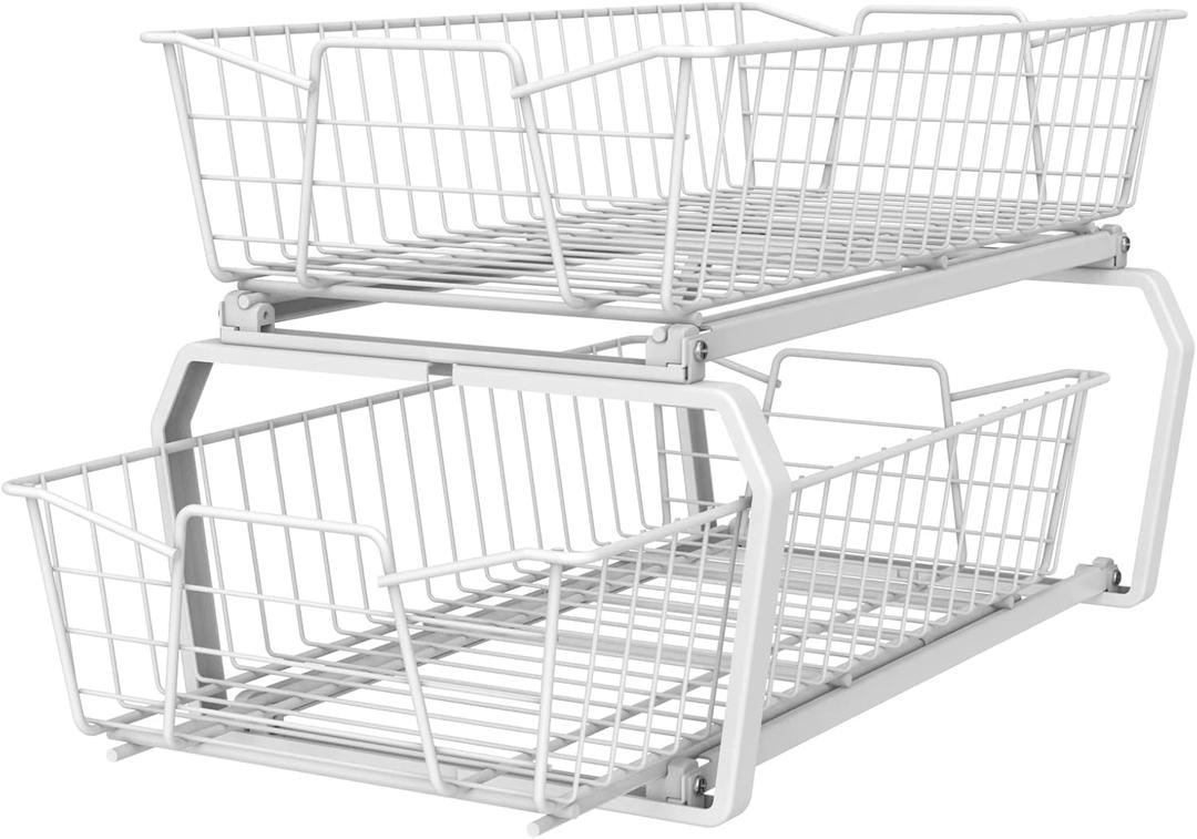 ClosetMaid 11 in. Pull Out Cabinet Organizer, 2 Tier, Heavy Duty, Slide Out Pantry Shelves Drawers for Kitchen, Bathroom, White ClosetMaid 11 in. Pull Out Cabinet Organizer, 2 Tier, Heavy Duty, Slide Out Pantry Shelves Drawers for Kitchen, Bathroom, White