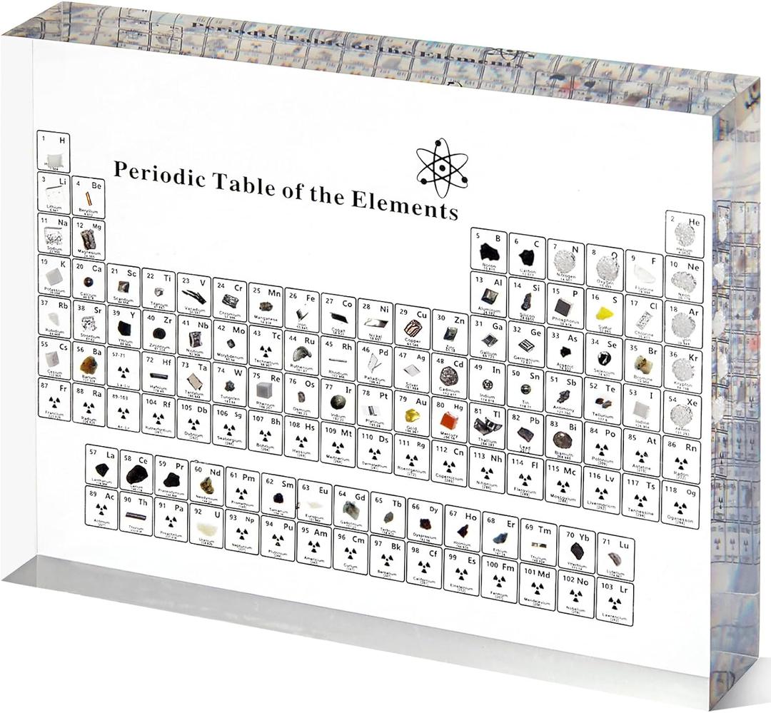 Periodic Table with Real Elements Inside, Acrylic Periodic Table Display with 83 Real Elements Samples, Craft, Teaching Tool, Gift for Kid, Students, Teacher, Science Lovers, 6*4.5*0.8 inch