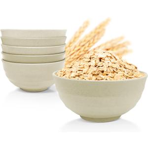 Numkey 60 oz [Set Of 6] Large Cereal Bowls Wheat Straw Bowls Salad bowls Soup bowls Unbreakable Oversized bowl Dishwasher & Microwave safe BPA free Cereal bowls for kitchen (Beige)