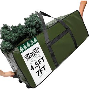 HOMEST Christmas Tree Storage Bag, Fits for 4.5-7 ft Xmas Artificials, Zippered Bag with Reinforced Carrying Handles and Wheels, Green (Bag Only)