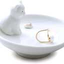 Adorable Cat Ring Holder Jewelry Tower Ceramic Dish Plate Jewel Display Organizer Trinket Tray, Lovely Cat