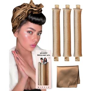 Grande Flexi Rods Hair Rollers Curlers to Sleep in Soft Velvet Heatless Curling Set, Heatless Curls Overnight Rods for Long Hair No Heat Overnight Curls, Heatless Hair Curler Curling Iron Blonde (Champagne)