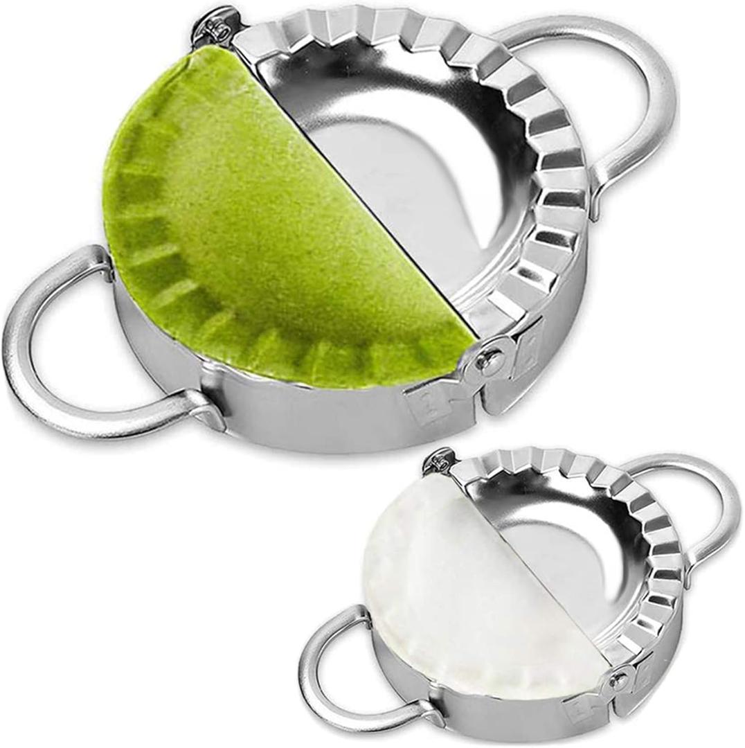 Stainless Steel Dumpling Ravioli Maker Press,AUAM 2 Pack Pierogi Mold - Wonton Mould, Easy-tool for Dumpling Wrapper Dough Stamp Cutter Pastry Pie Making (Small 3 inch,Large 3.75 inch) (Silver)