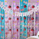 Pack of 3, Pink Bow Birthday Decorations | 3.3x6.6ft Tinsel Fringe Backdrop with Banner 3 Pack Party Supplies for Girls Theme Party | Blue & Pink Foil Streamers