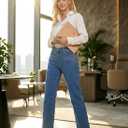 Astylish Women's Trendy Straight Leg Stretchy Jeans Mid High Waisted Cropped Jeans Wide Leg Denim Pants (Blue),Size 14