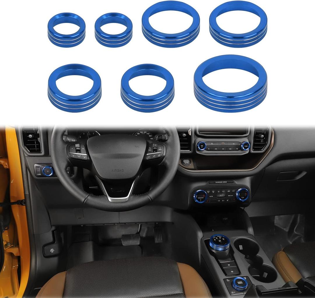 JWWY Air Conditioner Headlight Switch Knob 4WD Wheel Drive Trailer Gear Shift Switch Knob Cover for 2021-2025+ Ford Bronco Sport Accessories Aluminum Alloy 7PCS BlueDon't fit Bronco