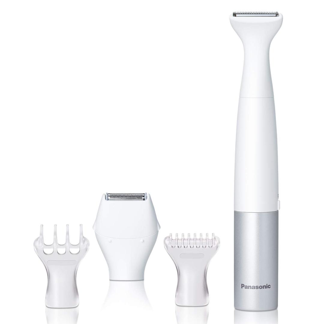 Panasonic Bikini Trimmer and Shaver for Women with 4 Attachments for Gentle Grooming in Sensitive Areas, Wet/Dry, Battery-Operated  ES-WV60-S (White / Silver)