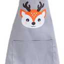 Mother & Daughter Gifts Aprons Kitchen Baking Painting Cotton Animal Prints Deer Head Grey Apron with Pockets for Mommy and Me Parent & Kid Children Girls Boys Baking Cooking Painting