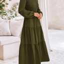 PRETTYGARDEN Fall Dresses for Women 2025 Casual Long Sleeve V Neck Smocked A Line Long Flowy Wedding Guest Dress (Black, XL)