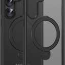 for Samsung Galaxy S25 Case Stand,Compatible with Magsafe Wireless Charging,with 360Rotatable Magnetic Ring Holder Kickstand,Slim Protective Phone Cover,Matte Translucent,Black