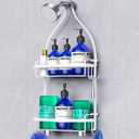 MeanGood Shower Caddy Over Shower Head, White Anti-Swing Hanging Shower Caddy with 4 Remove Hooks for Razor, Sponge, Towels Rustproof Shower Organizer for Bathroom