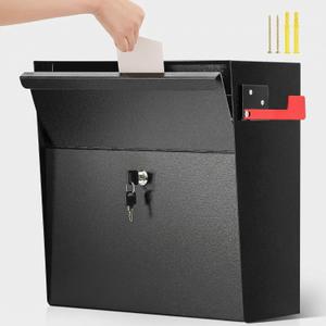 Yaocom Extra Large Wall Mount Mailboxes for Outside 18 x 16.5 x 7 Inches Locking Security Mail Box Galvanized Steel Wall Mailbox Large Capacity Post Box with Key Lock and Reflective Stickers(Black)