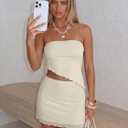 2 Piece Mini Skirt Set for Women Summer Going Out Outfits Asymmetrical Sets (Yellow, S)