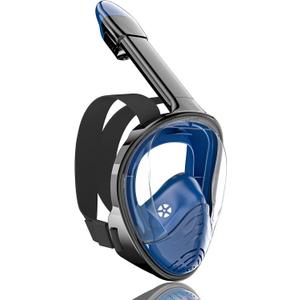 QingSong Full Face Snorkel Mask for Adults, Snorkeling Gear with Camera Mount, 180 Degree Panoramic View Snorkel Set Anti-Fog Anti-Leak (Large-X-Large, Navy blue)