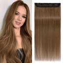 Benehair One Piece Clip in Hair Extensions Human Hair Light Brown Hair Extensions Clip in Human Hair 20inch 3/4 Full Head Straight Remy Human Hair 5 Clips