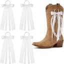 4 Pcs White Ribbon Boot Bow for Cowgirl Boots Lace Bows Clip Decor Removable for Wedding Women DIY Bridal Shower Reception Accessory Supplies Gifts