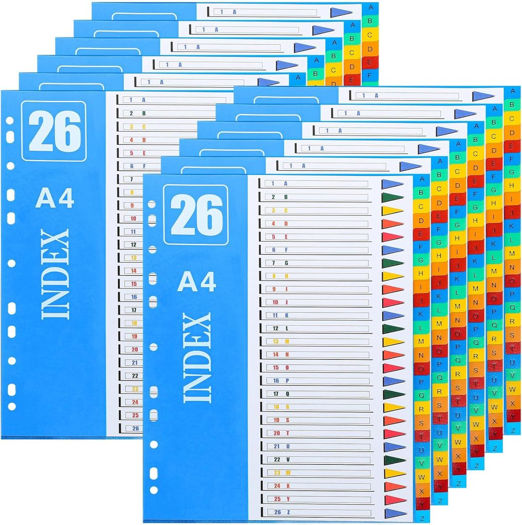 Yeaqee 12 Sets Plastic 3 Ring Binder Dividers with Tabs Multicolor Tab Heavy Duty Alphabetical File Adhesive Colorful A-Z Dividers for Reading Notebooks and Classify Files