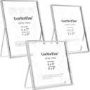Silver Floating Picture Frames Set of 3,Metal Beaded Photo Frames 7x9'', 6x8'' 6x6'' with Double Class for 5x7, 4x6, 5x5 - Tabletop Floating Picture Frames for Home Wedding Decoration,Gift for Christmas, wedding