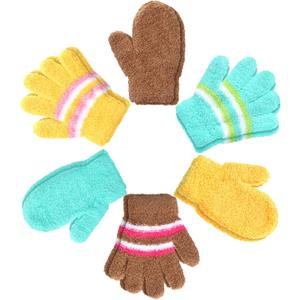 6 x SATINIOR 6 Pairs Kids Toddler Knitted Gloves Winter Warm Stretchy Mittens Soft Lightweight Mittens for Boys and Girls (XS)