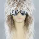 Topcosplay 80s Mullet Wig for Men and Women Rock Disco Wigs Long Curly Brown Gradient White