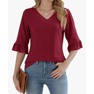 Womens 3/4 Flutter Sleeve Tops V Neck Shirts for Business Casual Loose Tunic Work Dressy Blouses Size 8