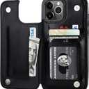 ONETOP Compatible with iPhone 12 Pro Max Wallet Case with Card Holder,PU Leather Kickstand Card Slots Case, Double Magnetic Clasp and Durable Shockproof Cover 6.7 Inch(Black)