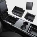 BASENOR 3PCS Tesla Model Y Model 3 Center Console Organizer [Carbon Fiber Edition] Armrest Hidden Storage Box, Custom for Model Y 2021-2024 Tesla Model 3 2021-2023, Tesla Interior Accessories