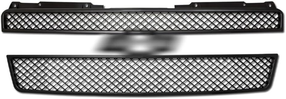 Front Grill Cover Compatible With 07-13 Chevy Avalanche / 07-14 Tahoe Suburban Models | Luxury Mesh Style Front Hood Bumper Grill Grille ABS | 2 Pieces Set (Matte Black)