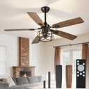 Depuley 52-Inch Ceiling Fans with Lights: Caged Ceiling Fans Dual Finish 5 Blades - Rustic Ceiling Fan with Remote Control for Farmhouse Living Room Outdoor Porch Noiseless (Black Walnut)