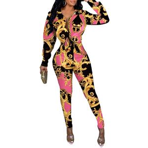 Glozeplus 2 Piece Outfits for Women Sexy Bodycon Long Sleeve Crop Tops Long Pants Sets Floral Print Tracksuits Jumpsuits (Large, Colorful10883-5)