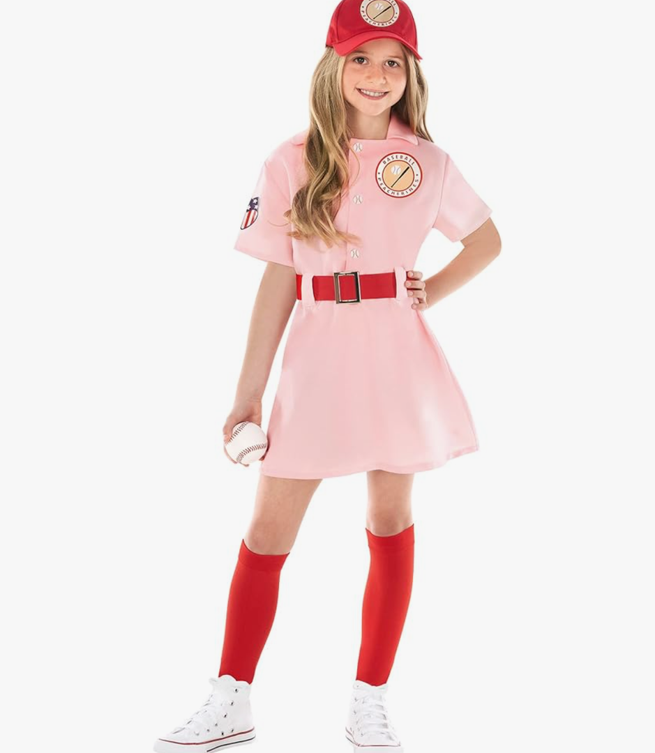 Morph Kids Baseball Costume Girls Peach Pink Baseball League Costume Outfit Halloween Costume For Girls 12-14 years,Size Small