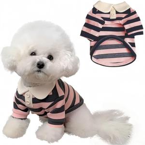 MANON ROSA Cute Dog Clothes Boy Dog Polo Shirt for Small Medium Dogs - Summer Male Puppy T Shirts for Yorkie Poodle Shih Tzu Dachshund Kittens, Striped Collared Pet Doggie Designer Outfits Pink XS