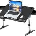KLEAR Laptop Bed Tray Table [Luxury PVC Leather], Adjustable Laptop Desk for Bed, Foldable Lap Desk with 2 Drawers, Multifunctional Lap Table for Working, Eating, Writing, Gaming, Drawing (Black) (X-Large without Bag (15.7"x23.6"))