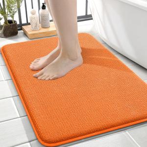 OLANLY Thick Memory Foam Small Bathroom Rugs 24x16, Extra Soft Absorbent Bath Rug, Quick Dry Bath Mats, Non-Slip, Machine Washable Carpet for Bathroom, Tub and Shower, Home Decor Accessories, Orange