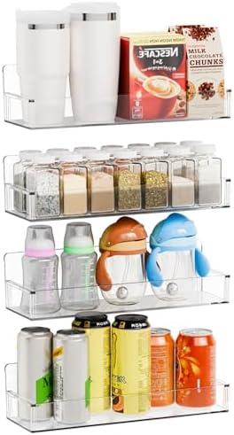 Yieach 4 Pack Acrylic Adhesive Spice Rack Wall Mount - 11.5x3.6 Inch, Clear Spice Shelf Storage Holder, 4 Pack Stick on Hanging Spice Rack Organizer for Cabinet Door, Kitchen Wall, Rv, Inside Cabinets