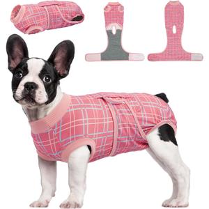 Kuoser Dog Recovery Suit for Female Male Dogs, Post-Surgery Bodysuit for Spay Neuter, Dog Onesie After Surgery, Anti-Licking Pet Surgical Recovery Suit, Pink XS (X-Small (Back:8.3-11.4'', Weight:4-7 LB))