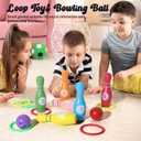 Dinhon Wooden Kids Bowling Set for Toddlers Infants Ages 2-5 - 6 Pins & 2 Balls & 6 Ferrules, Educational Early Development Indoor Outdoor Games for Boys Girls