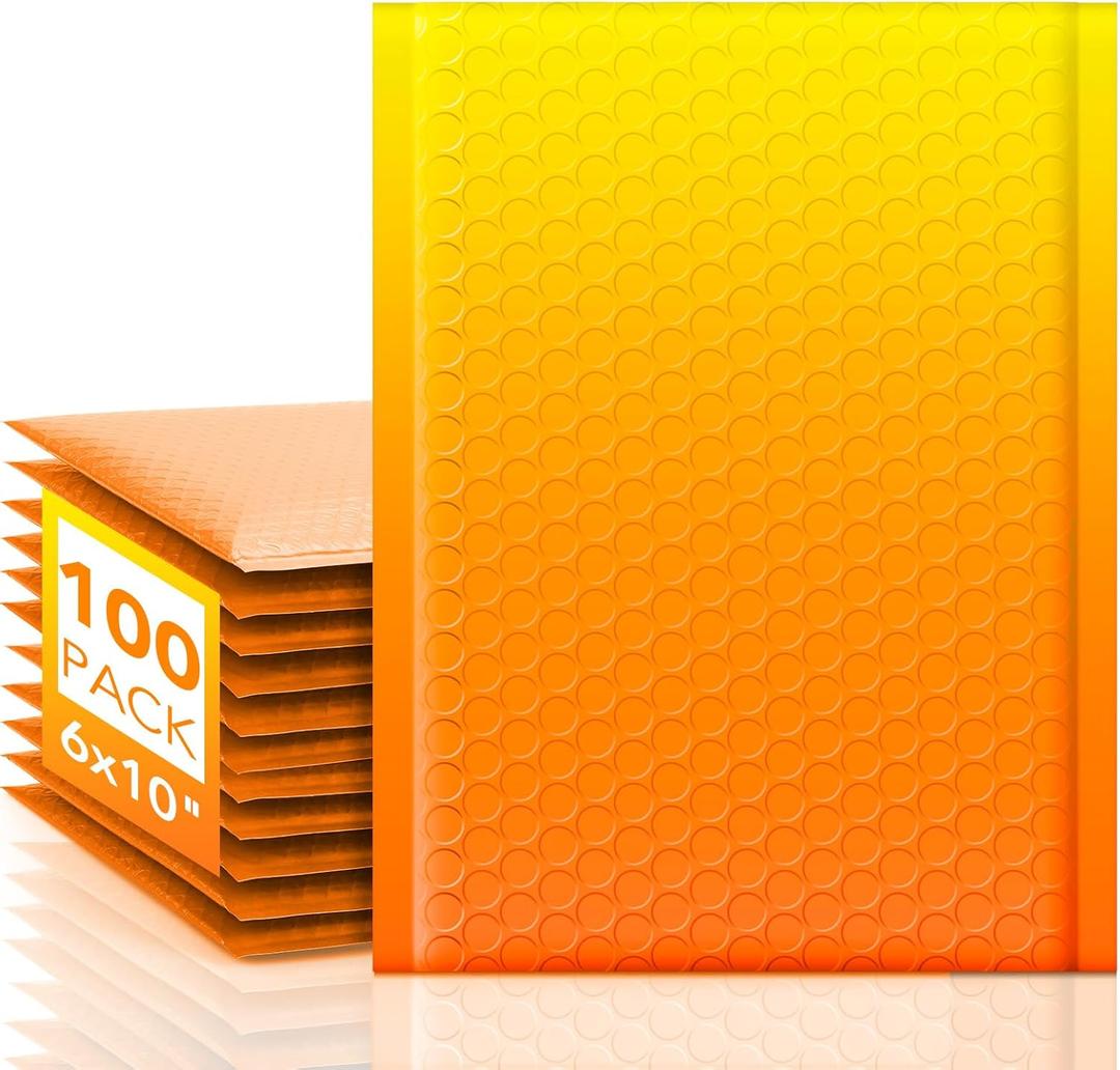Fuxury Bubble Mailers 6x10 Inch 100 Pack Padded Envelopes Usable Size 6x9" Thick Mailing Envelopes Bubble Opaque Padded Mailers Shipping Bags for Mailing Jewelry Makeup Small Business #0 YellowOrange