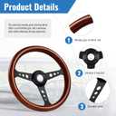YHK 13.6 Inch Universal Classic Wood Grain Steering Wheel, Universal 6 Hole Bolt Racing Steering Wheel, 3 Spoke with Horn Button for Rally/Racing/Motorsport/Car Simulator Driving