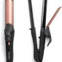 Dual Voltage Curling Iron, 2-in-1 Travel Curling Iron, 1 inch Dual Voltage Hair Straightener, European Travel for Women (Black)