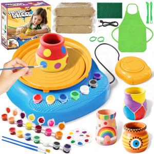 Arts and Crafts for Kids Ages 8-12, Pottery Wheel for Kids, Complete DIY Clay Wheel Pottery Kit for Beginners, Kid Crafts Toys Gifts for Girl Boys Ages 6 7 8 9 10 11 12 13 Year Old Christmas Birthday (BLUE)