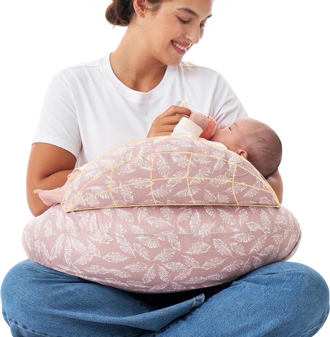 Momcozy Original Nursing Pillow for Breastfeeding-Pioneering Safety Fence- Wider Feeding Pillows for More Support for Mom & Baby- Easier Nursing & Hand Free- Fit for All, Removable Cotton Cover (Pink)