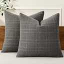 MIULEE Decorative Linen Check Lumar Throw Pillow Covers Neutral Farmhouse Vintage Pillow Covers 20x20 Inch Set of 2 Boho Modern Home Decor for Sofa Couch Bedroom Cushion Chair Charcoal Gray