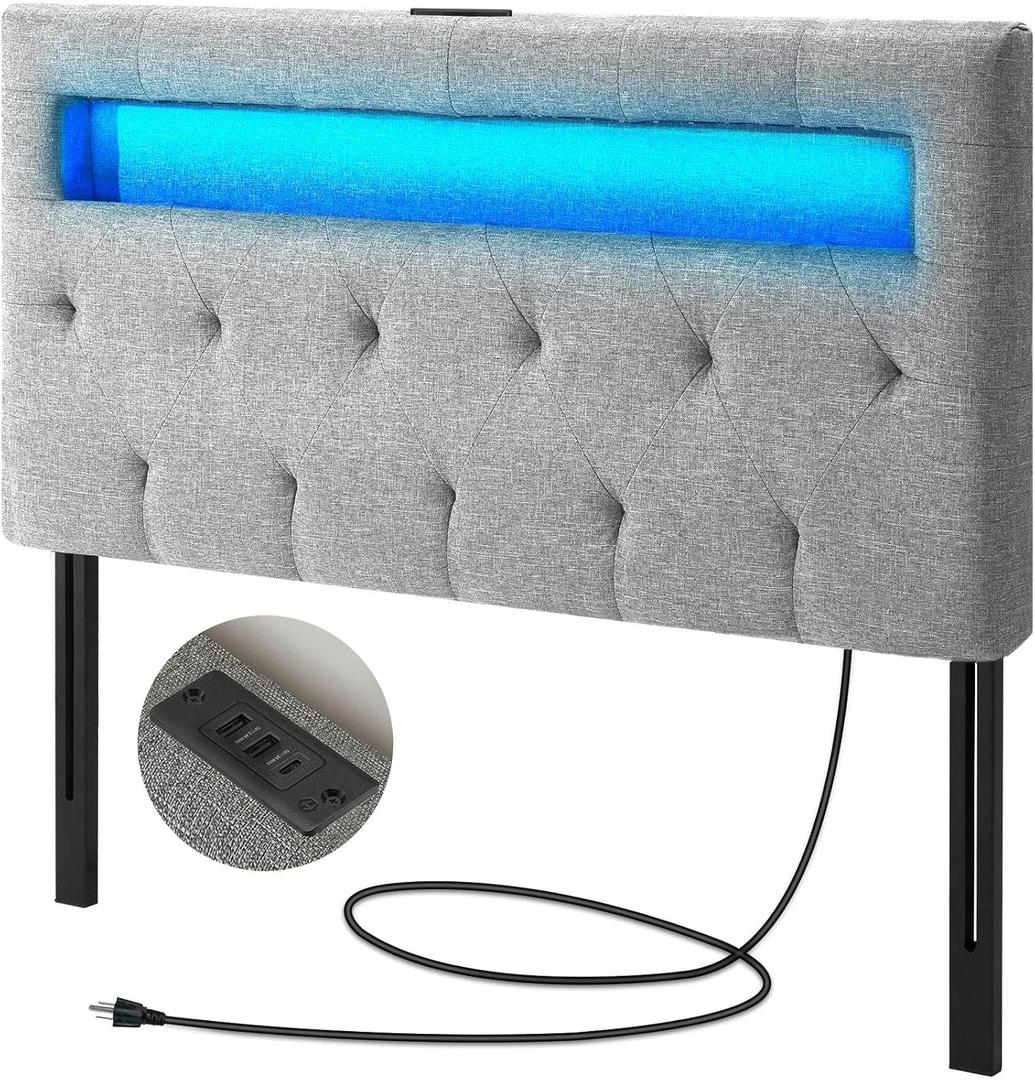 GREENSTELL Headboard for Twin Size Bed with 60,000 DIY Color of LED Light, USB & Type C Post, Attach Frame, Height Adjustable, Gray Wall Mounted Head Boards Only, Sturdy & Stable, Comfortable, Twin GREENSTELL Headboard for Twin Size Bed with 60,000 DIY Color of LED Light, USB & Type C Post, Attach Frame, Height Adjustable, Gray Wall Mounted Head Boards Only, Sturdy & Stable, Comfortable, Twin